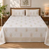 Handblock Printed Cotton Double Bedsheet set- Ivory Paisley