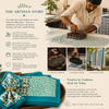 Handblock Canvas Placemat & Napkin Set of 6 — Aqua Mosaic | AZO Free | Jaipur Artisan