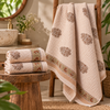 Handblock Waffle Cotton Towel Set – Bath Towel + 2 Hand Towels (Sandstone Bloom)