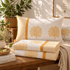 Handblock Printed Cotton Double Bedsheet set- Mustard Tree