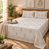Handblock Printed Cotton Double Bedsheet set- Ivory Paisley