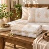 Handblock Printed Cotton Double Bedsheet set- Ivory Paisley