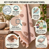 Handblock Waffle Cotton Towel Set – Bath Towel + 2 Hand Towels (Sandstone Bloom)