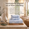 Aqua Marble Bamboo Waffle Towel Set – Suminagashi Inspired | 3 Piece
