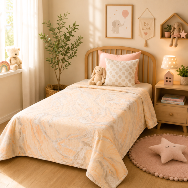 Single Bed Cotton Dohar – Warm Apricot Suminagashi Inspired