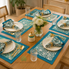 Aqua Mosaic Artisan Canvas Dining Linen Set
