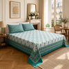 400 TC Percale Cotton Flat Bedsheet —  Aqua Geometric | Handblock Print | Jaipur Artisan | AZO Free