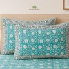 400 TC Percale Cotton Fitted Bedsheet — Aqua Lotus | Deep Pocket | Jaipur Handblock | AZO Free