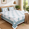 400 TC Percale Cotton Flat Bedsheet — Celeste Bloom | Handblock Print | Jaipur Artisan | AZO Free