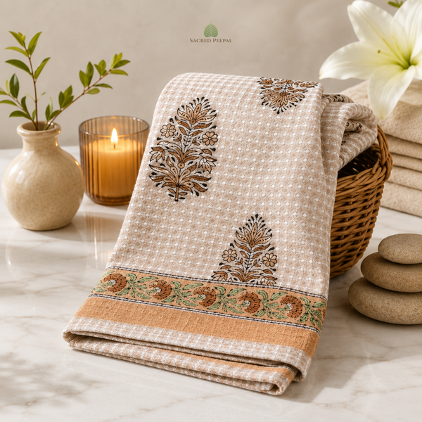 Hand Block Printed Cotton Waffle Hand Towels Set of 2- Sandstone Bloom | Soft & absorbent