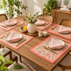 Handblock Canvas Placemat & Napkin Set of 6 — Coral Blossom | AZO Free | Jaipur Artisan