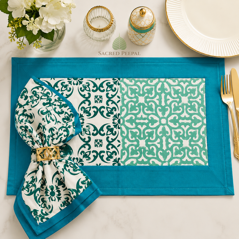 Aqua Mosaic Artisan Canvas Dining Linen Set
