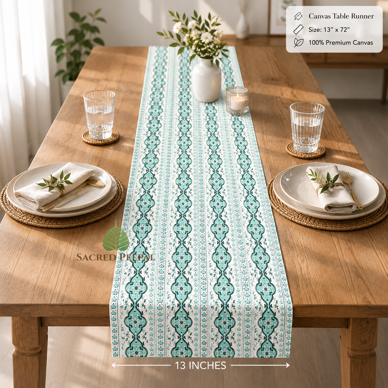 Mint Heritage Artisan Canvas Table Runner– 13 x 72 Inches