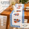 Azure Bloom Artisan Canvas Table Runner – 13×72 Inches