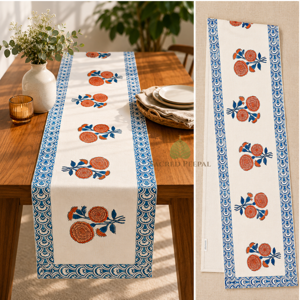 Azure Bloom Artisan Canvas Table Runner – 13×72 Inches