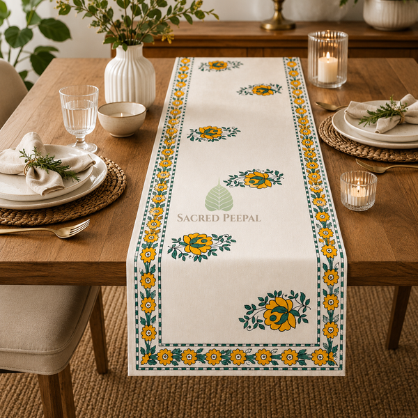 Sunflower Bloom Artisan Canvas Table Runner – 13 × 72 Inches