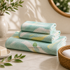 Luxe Bamboo Waffle Spa Towel Set – Bath & Hand Towels (Sage Green + Yellow)