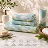 Luxe Bamboo Waffle Spa Towel Set – Bath & Hand Towels (Sage Green + Yellow)