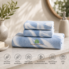 Luxe Bamboo Waffle Spa Towel Set – Bath & Hand Towels (Blue + white)
