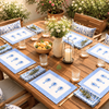 Handblock Canvas Placemat & Napkin Set of 6 — Azure Blue Palm | AZO Free | Jaipur Artisan