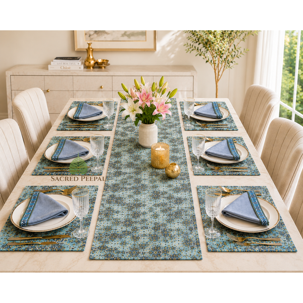 Celeste Kilim Luxe Dining Table Linen Set – 13x72 Runner, 6 Placemats & 6 Cotton Napkins
