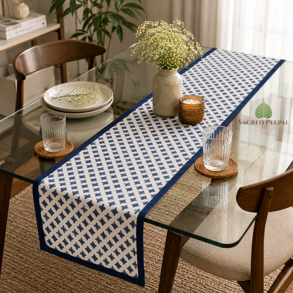 Indigo Mosaic Artisan Table Runner – Premium Canvas Cotton | 13 x 72 Inches