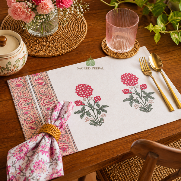 Blush Paisley Artisan Dining Table Linen Set – 6 Placemats & 6 Napkins