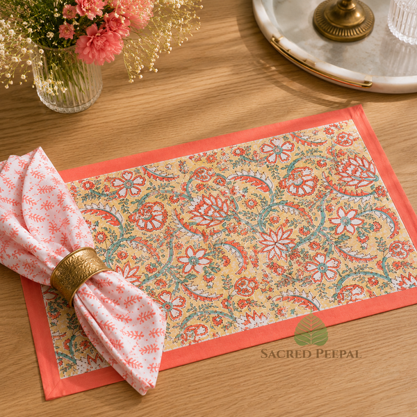 Coral Blossom Artisan Dining Table Linen Set