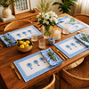 Azure Blue Palm Artisan Dining Linen Set