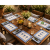 Azure Blue Palm Artisan Dining Linen Set