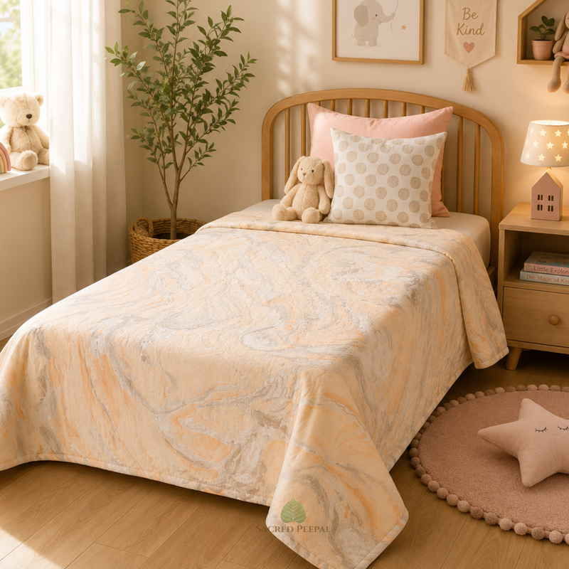 Water Marbled Cotton Single Bed Dohar | 60 × 90 Inches | Reversible Cotton Dohar with Soft Flannel Layer | Lightweight All Season Blanket
