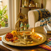 Handcrafted Pure Brass Akhand Diya with Detachable Lotus Stem Handle | Moradabad Artisan Oil Lamp | 3-Piece Dismantlable Festive Gift Decor