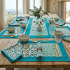 Aqua Mosaic Artisan Canvas Dining Linen Set