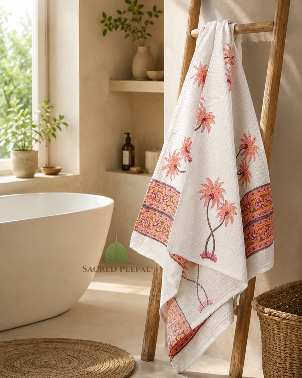 Peach Blossom Cotton Waffle Bath Towel – 30 x 60 Inch