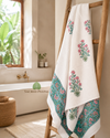 Aqua Blossom Cotton Waffle Bath Towel | 30 x 60 Inch