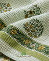 Handblock Waffle Bath Towel — Mint Blossom | AZO Free Cotton | Jaipur Artisan