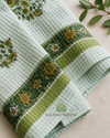 Handblock Waffle Bath Towel — Mint Blossom | AZO Free Cotton | Jaipur Artisan