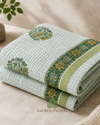 Handblock Waffle Bath Towel — Mint Blossom | AZO Free Cotton | Jaipur Artisan