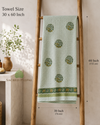 Handblock Waffle Bath Towel — Mint Blossom | AZO Free Cotton | Jaipur Artisan