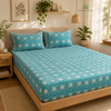 400 TC Percale Cotton Fitted Bedsheet — Aqua Lotus | Deep Pocket | Jaipur Handblock | AZO Free