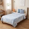 Single Bed Cotton Dohar – Powder Blue Suminagashi Inspired