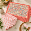 Handblock Canvas Placemat & Napkin Set of 6 — Coral Blossom | AZO Free | Jaipur Artisan