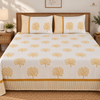 Handblock Printed Cotton Double Bedsheet set- Mustard Tree