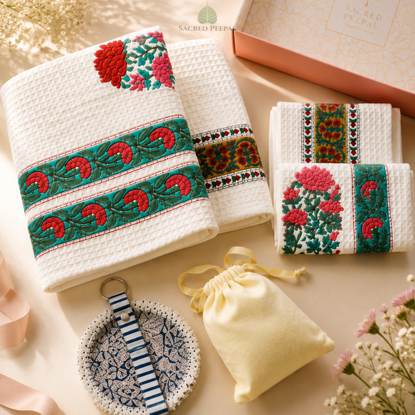 Neer Gift Hamper | Hand Block Printed Cotton Waffle Towel Gift Set